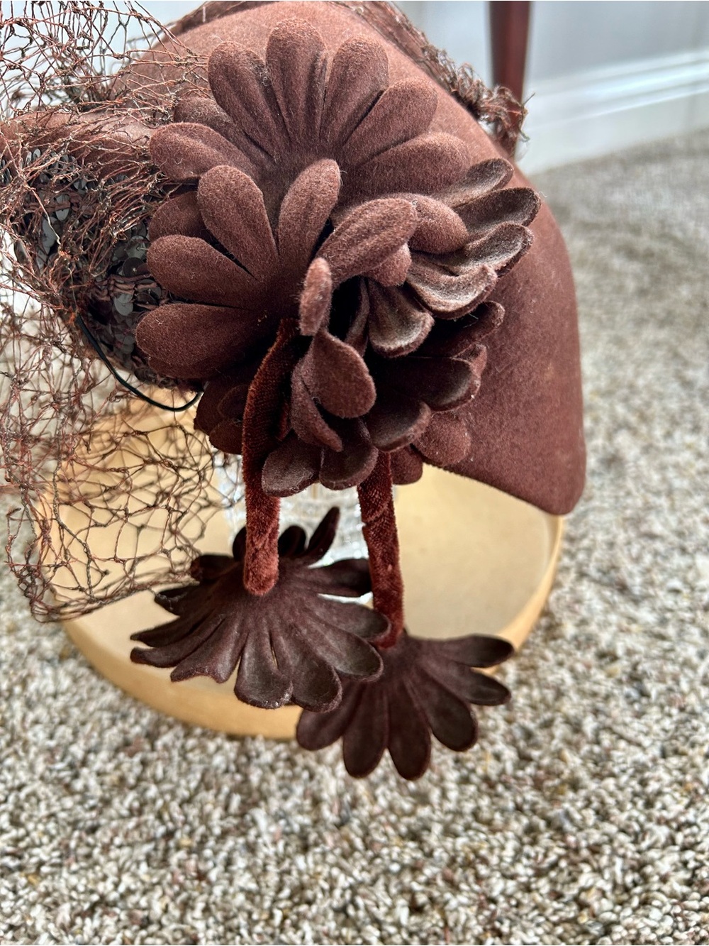 Belvedere 100% Wool Floral Fascinator Hat with Veil, Vintage